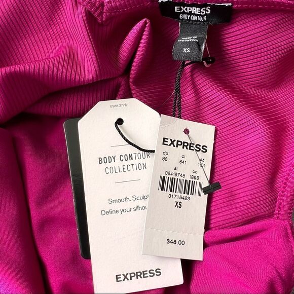 Express Fuchsia Ribbed V Neck Fitted Tank Top Bodysuit XS NWT - Picture 6 of 6